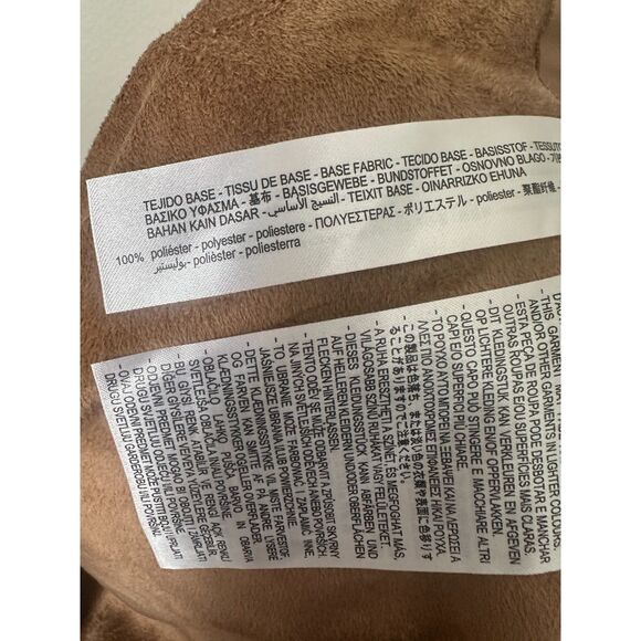 ZARA Vegan Leather Jacket Camel Short Trench Coat Size Medium - Picture 9 of 11